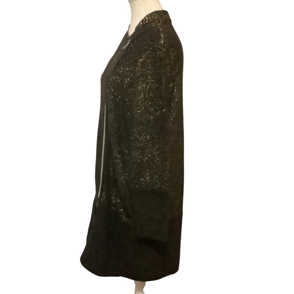 OLSEN EUROPE BLACK & METALLIC GOLD ZIP UP LONG SLEEVE SWEATER/ JACKET/ Size L - Picture 3 of 13